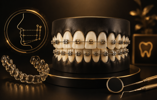 Smiling patient with modern orthodontic treatment